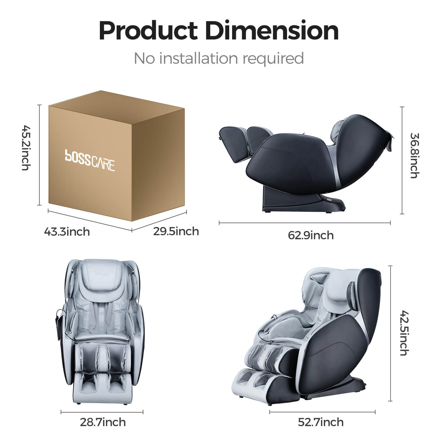 Bosscare Full Body 3D Zero Gravity Shiatsu Recline Massage Chair With Waist Heating (SAK37215)