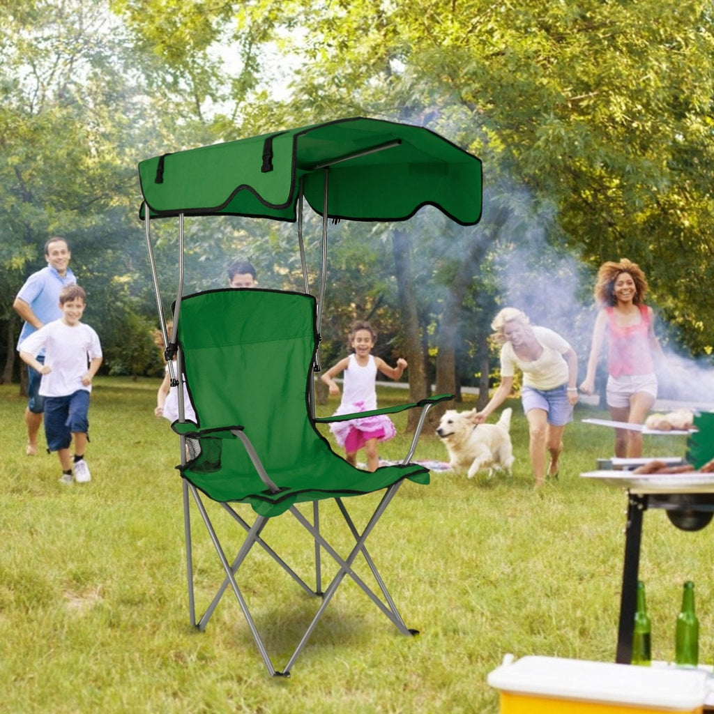 Foldable Beach Canopy Chair with Sun Protection & Cup Holder