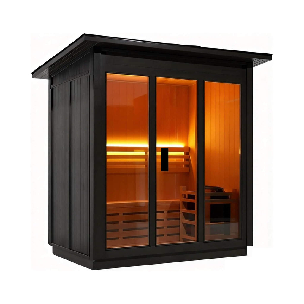 Custom 6-Person Luxury Canadian Red Cedar Outdoor Steam Sauna with Heater & Stones