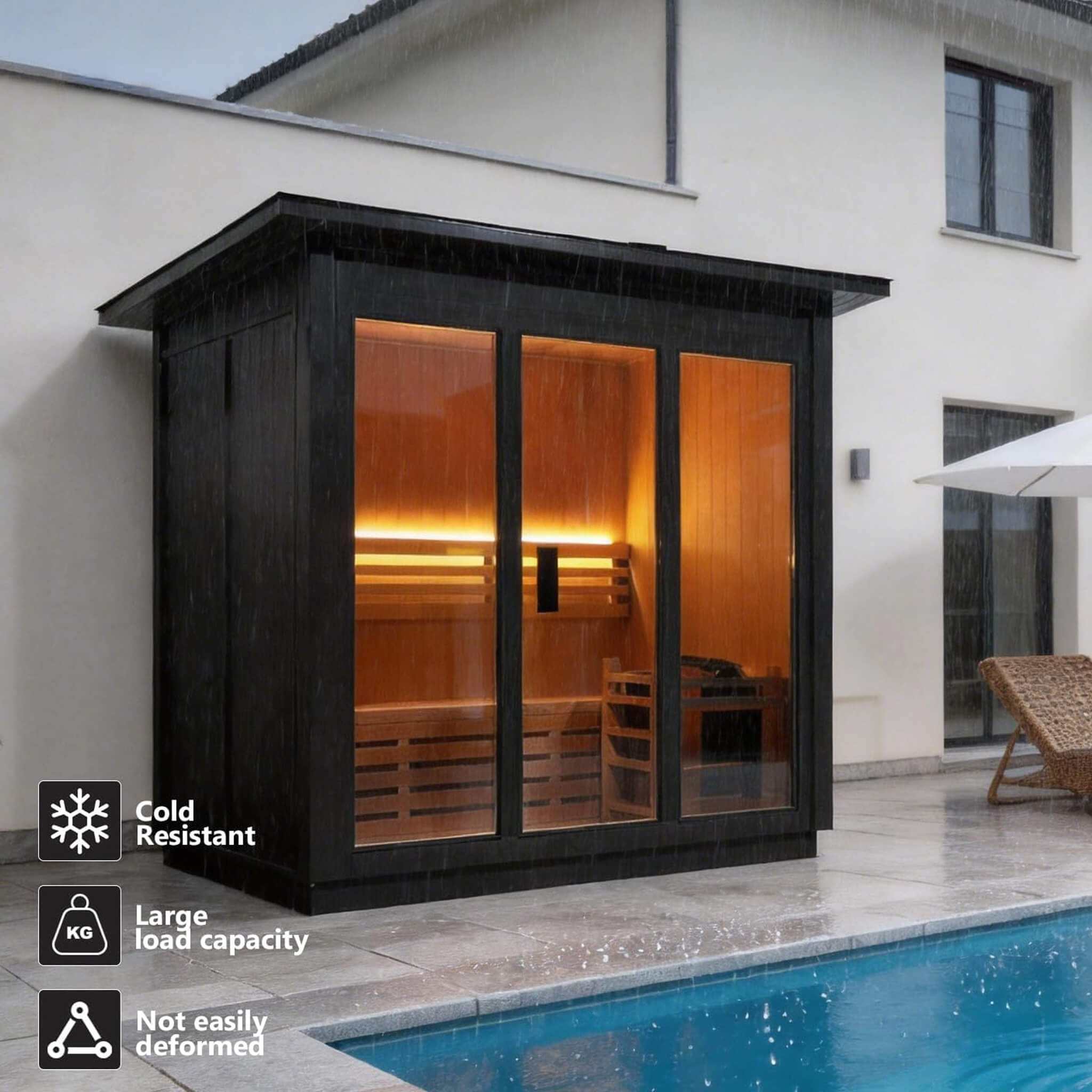 Custom 4-Person Luxury Spruce Outdoor Steam Sauna With Heater And Stones [Made-To-Order] (SAK87912)