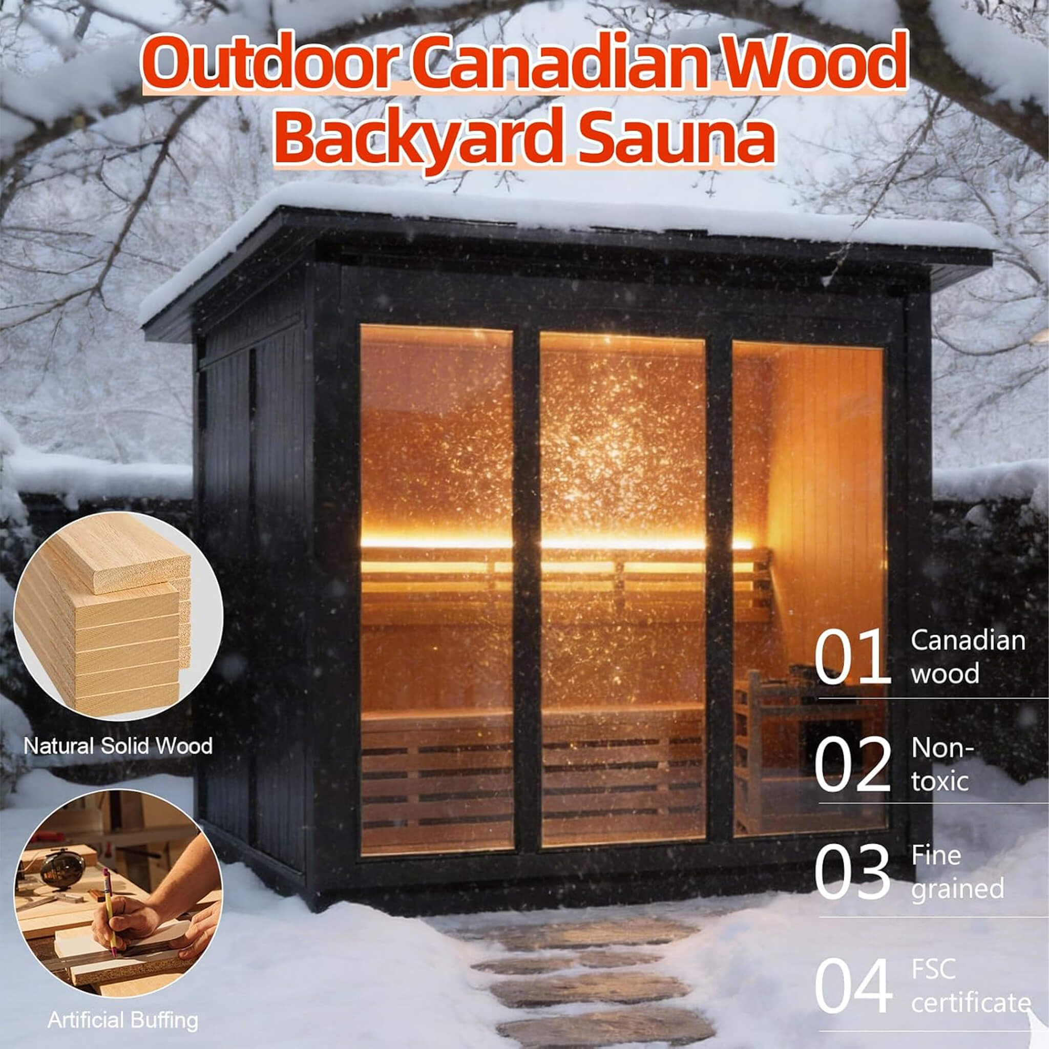 Custom 4-Person Luxury Spruce Outdoor Steam Sauna With Heater And Stones [Made-To-Order] (SAK87912)