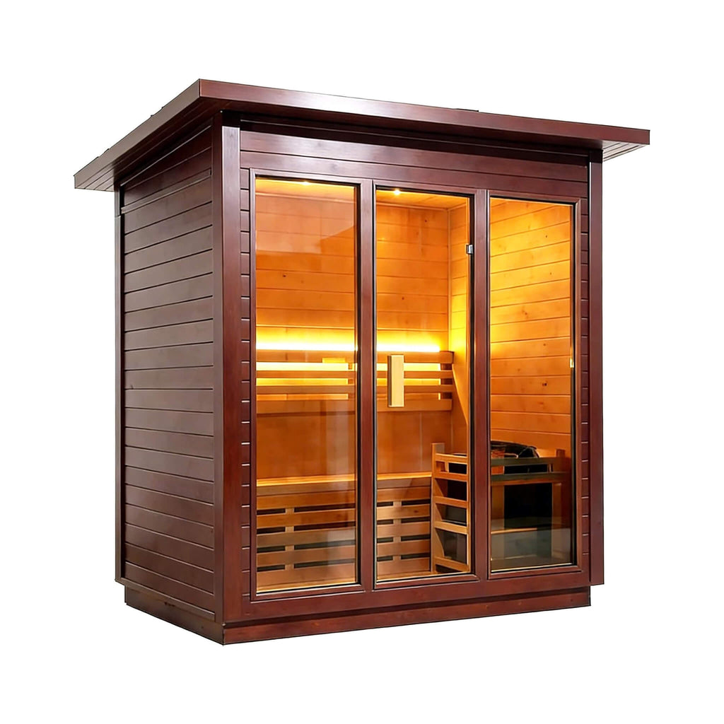 Custom 4-Person Luxury Canadian Red Cedar Outdoor Steam Sauna with Heater & Stones