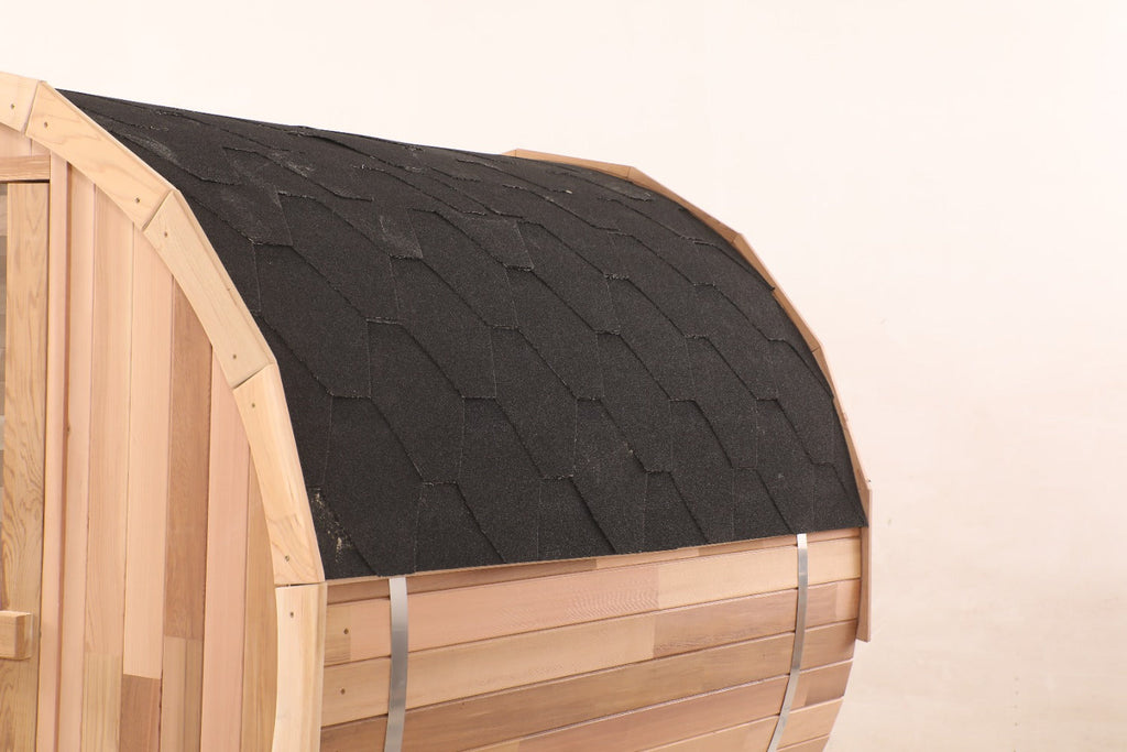 Prague Canadian Red Cedar Outdoor Barrel Sauna – 2-4 & 4-6 Person with Full Glass Back