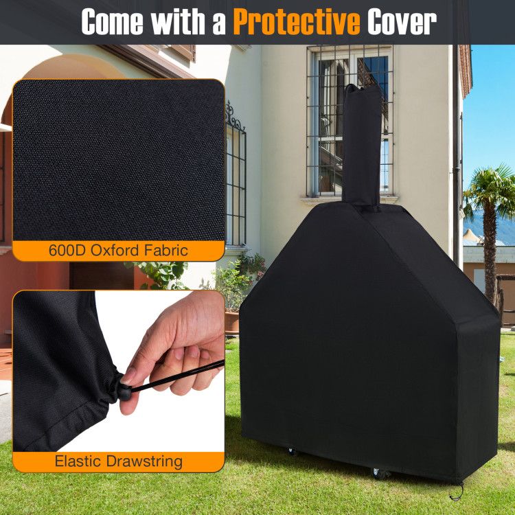Outdoor Charcoal Pizza Oven with Cover, Grill Racks & Built-In Thermometer