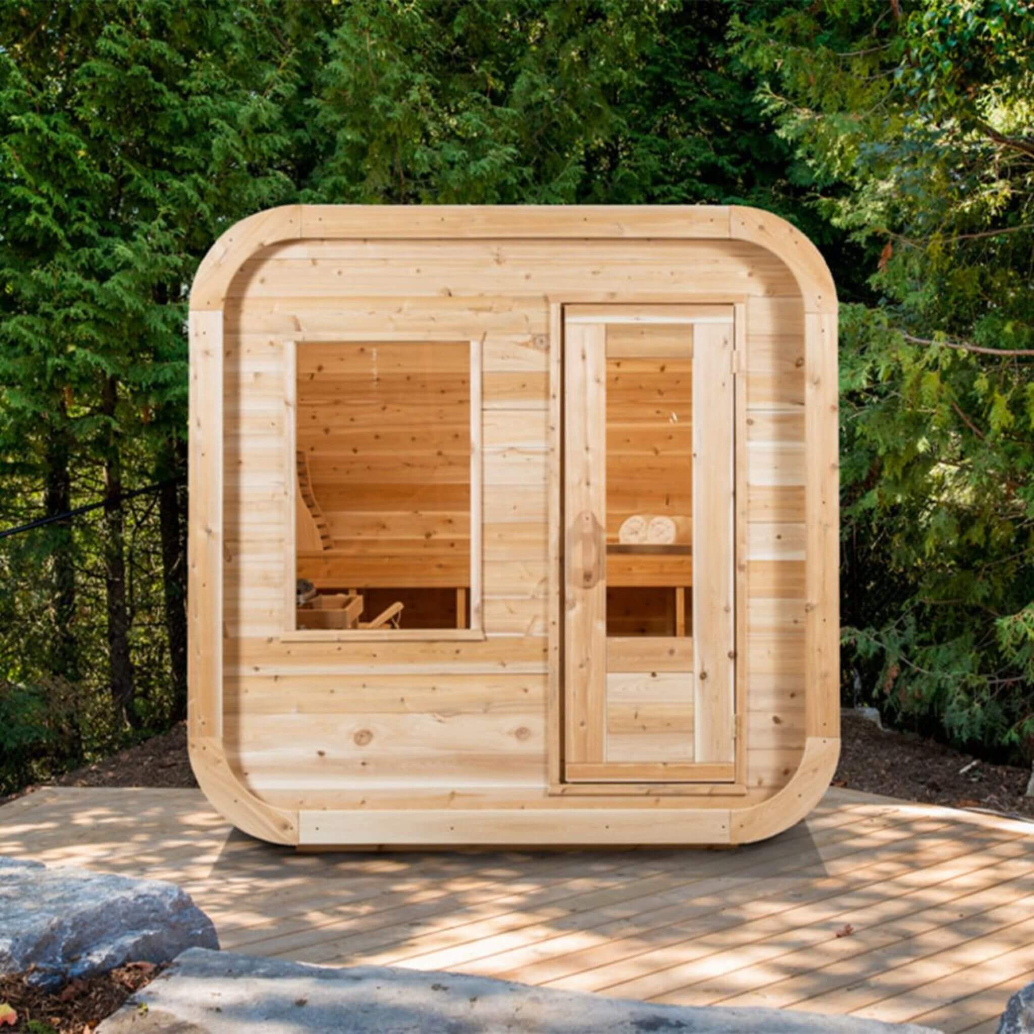 Dundalk Leisurecraft 4-Person Canadian Timber Luna Cube Sauna With Sloped Roof & Front Window (CTC22LU)
