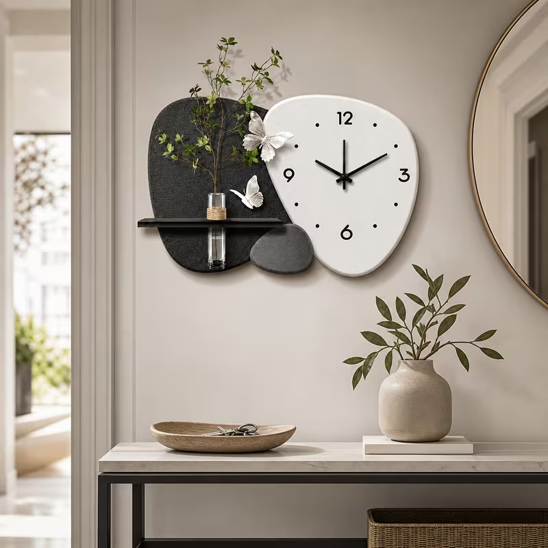 Modern Quartz Wall Clock with Integrated Display Shelf