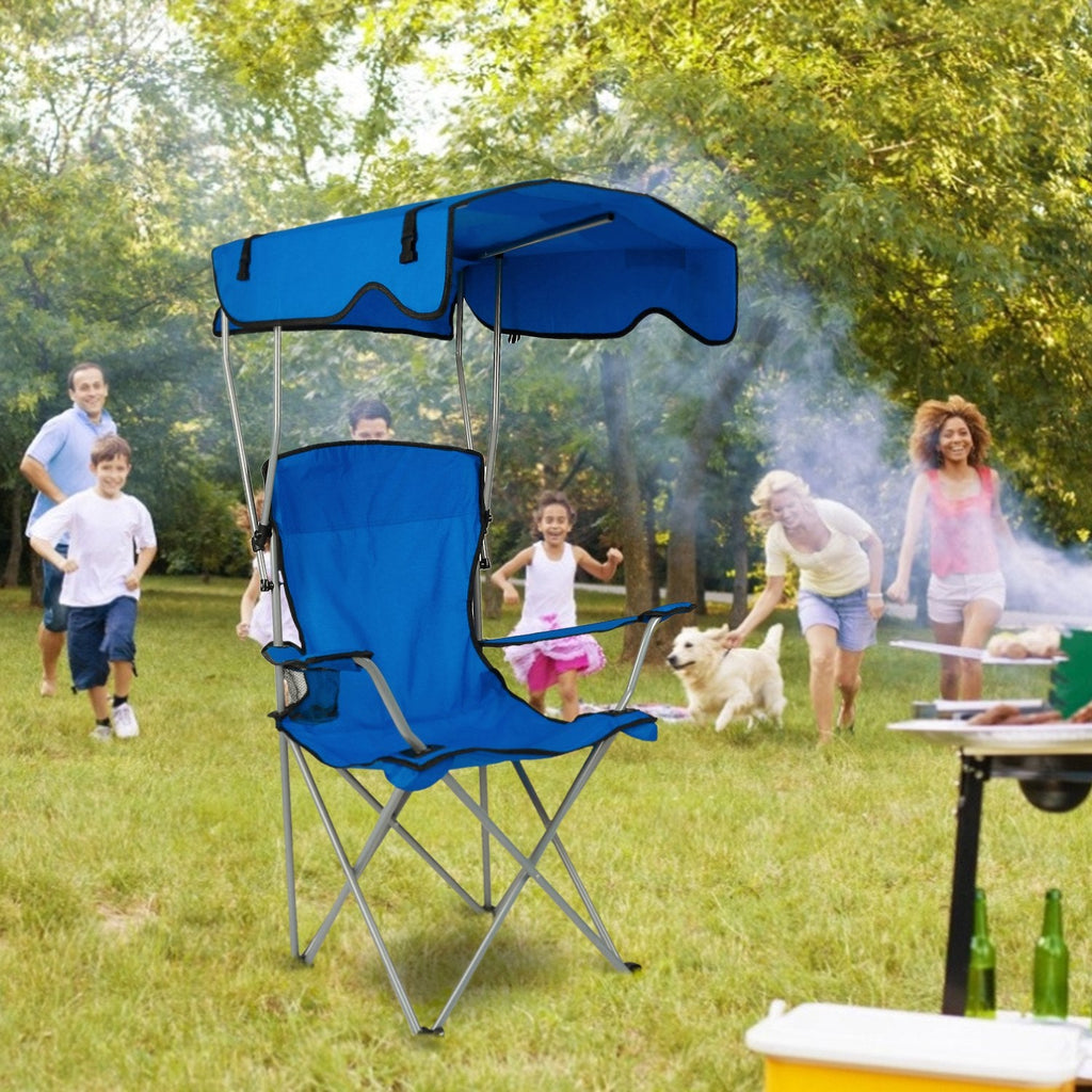 Foldable Beach Canopy Chair with Sun Protection & Cup Holder