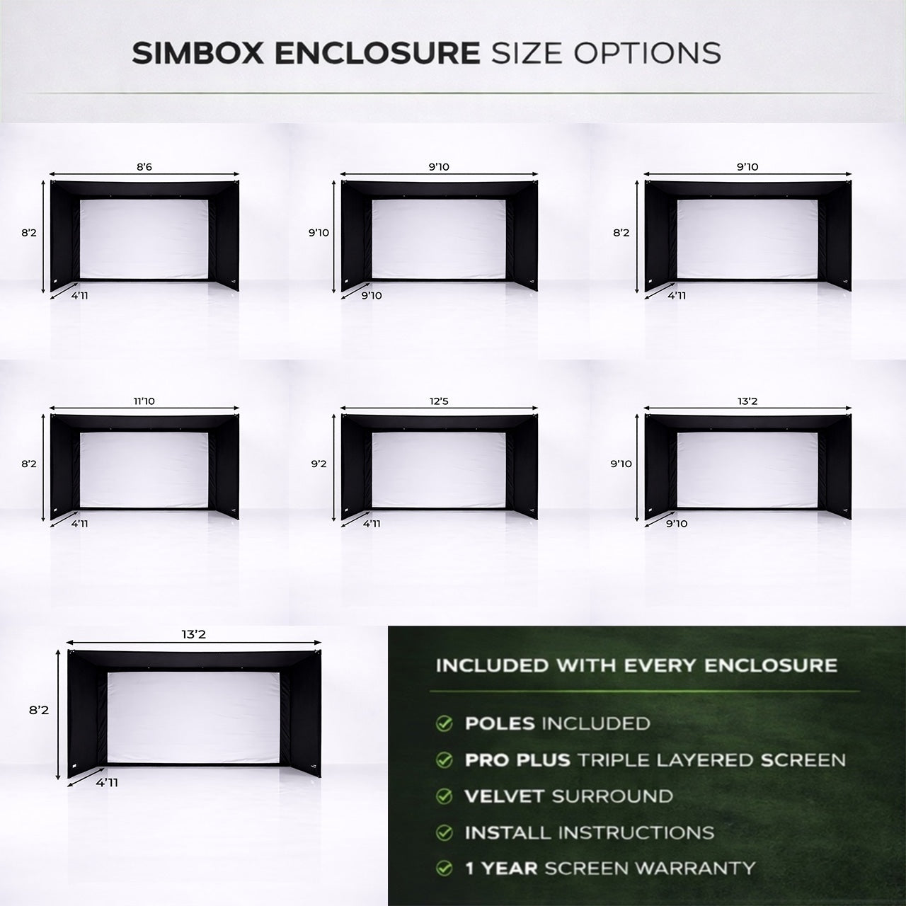 SimBox Golf Simulator Hitting Enclosure – 7 Sizes Available