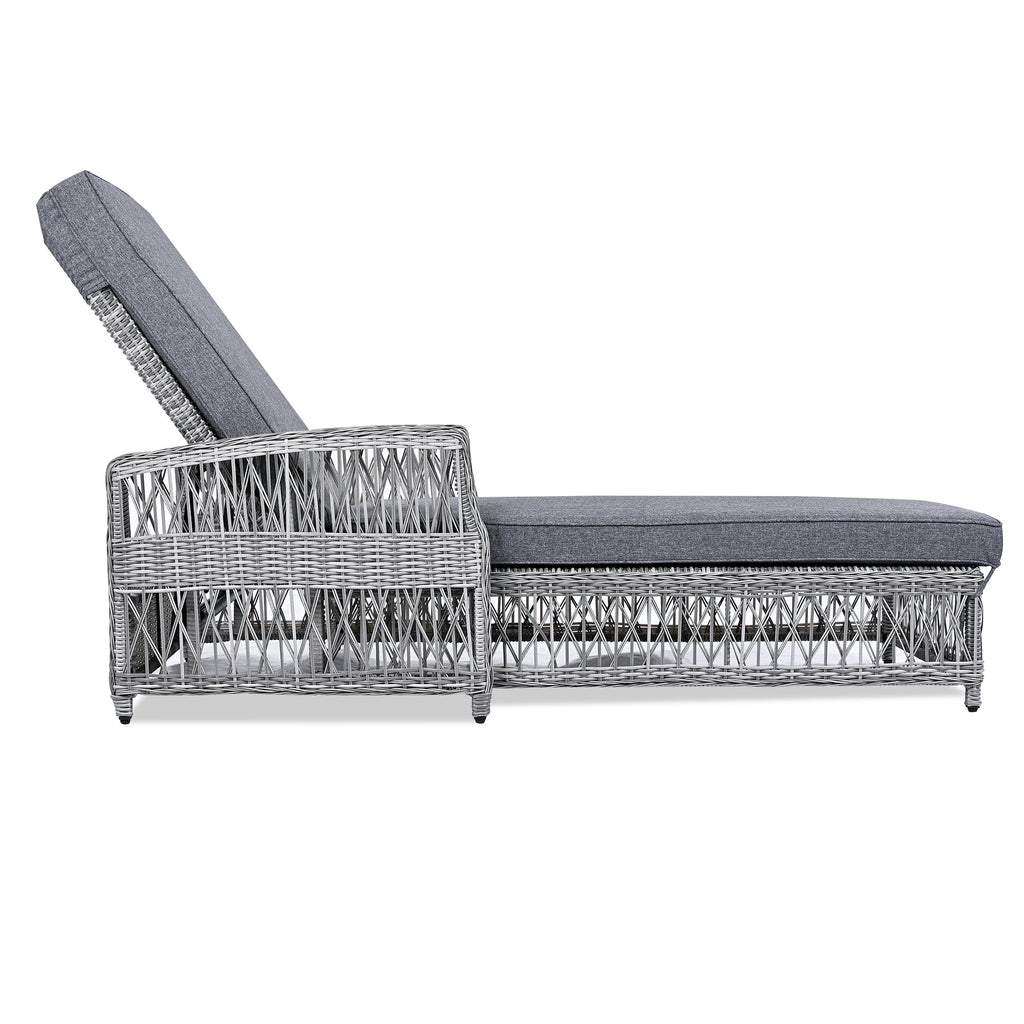 2 Pieces Long Reclining Chaise, Outdoor Wicker Lounge with Armrests, Patio