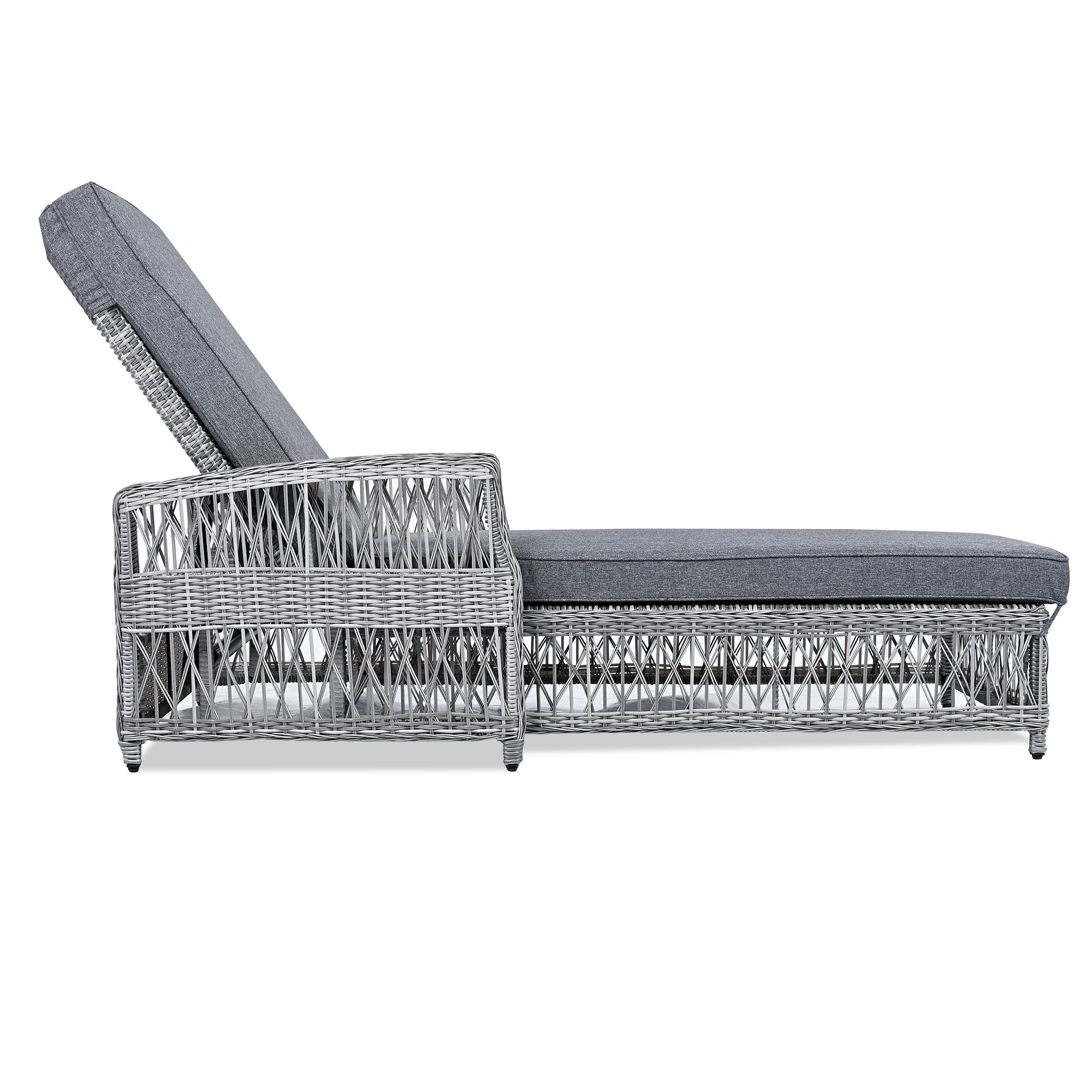 2 Pieces Long Reclining Chaise, Outdoor Wicker Lounge with Armrests, Patio