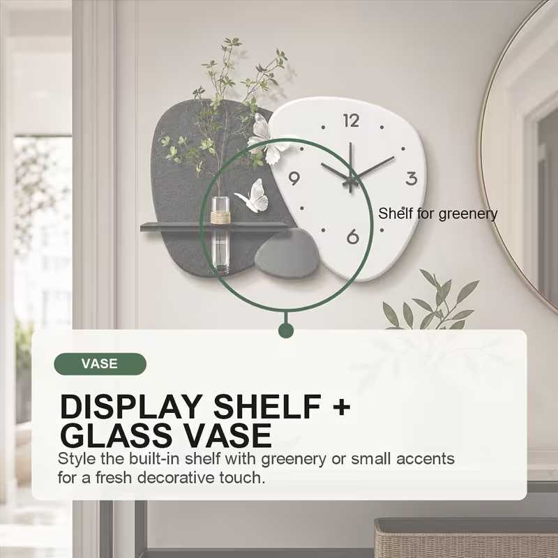 Modern Quartz Wall Clock with Integrated Display Shelf