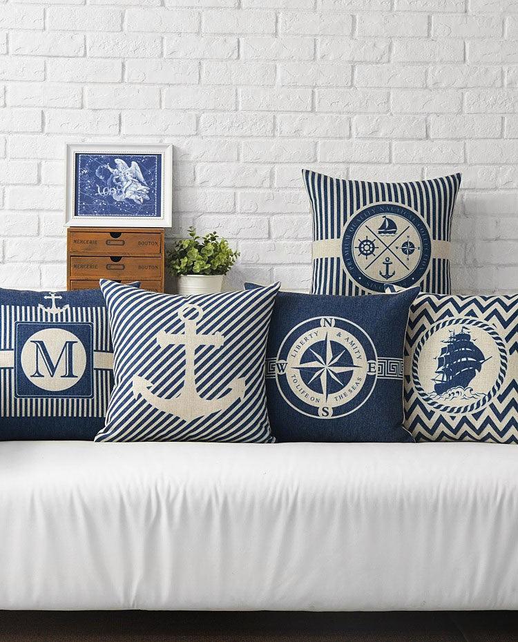 Mediterranean Nautical Pillow Covers – Set of 5 (18"x18")