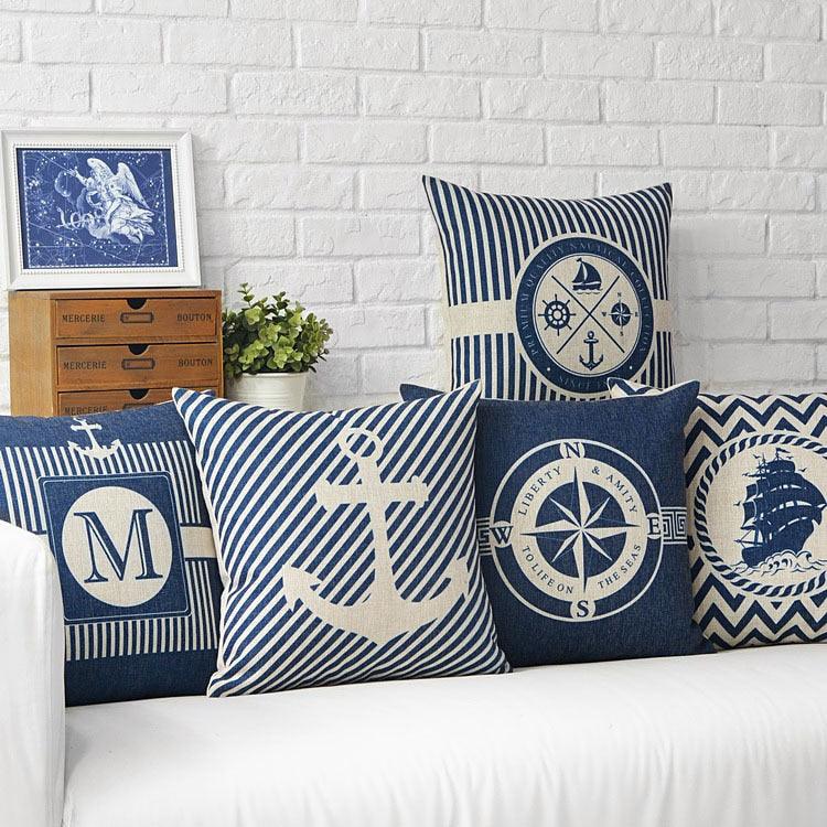 Mediterranean Nautical Pillow Covers – Set of 5 (18"x18")