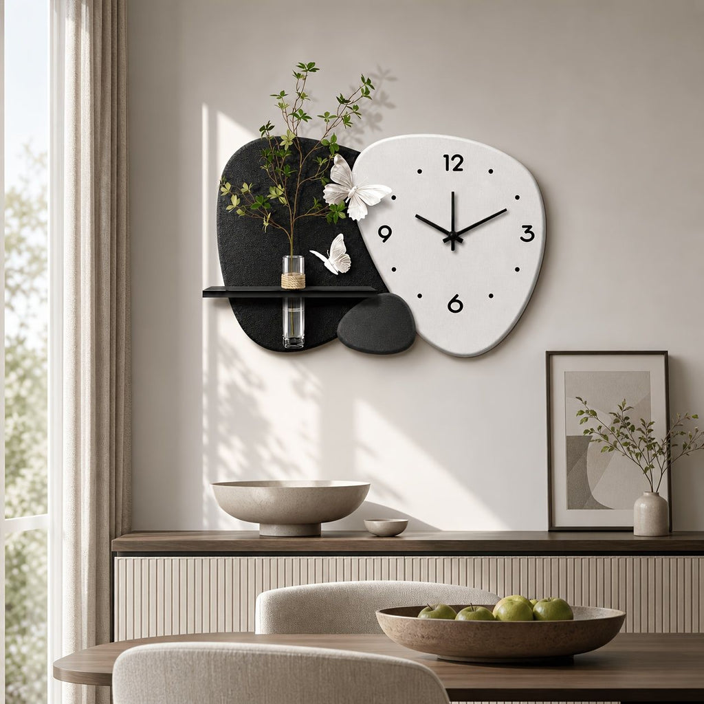 Modern Quartz Wall Clock with Integrated Display Shelf