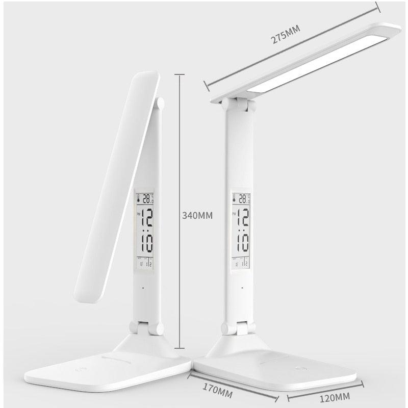 LED Reading Desk Lamp Eye-Care Study Dimming Color Mixing Rechargeable USB Charged Battery Table Light Day Clock Thermometer Decorative Table Lamp Cute Study Lamps for Bedroom Décor