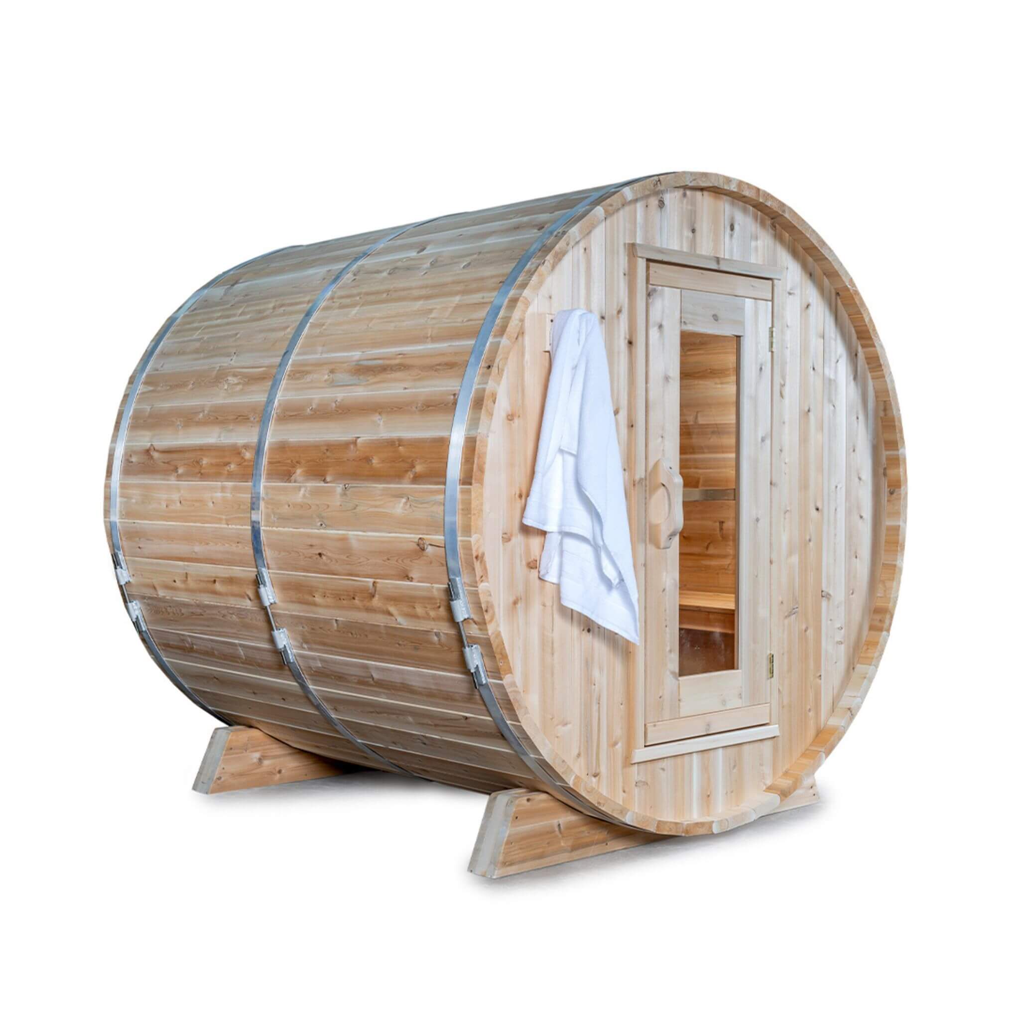 Dundalk Leisurecraft 84-Inch 4-Person Canadian Timber Harmony Barrel Sauna With Solid Wood Benches (CTC22W)