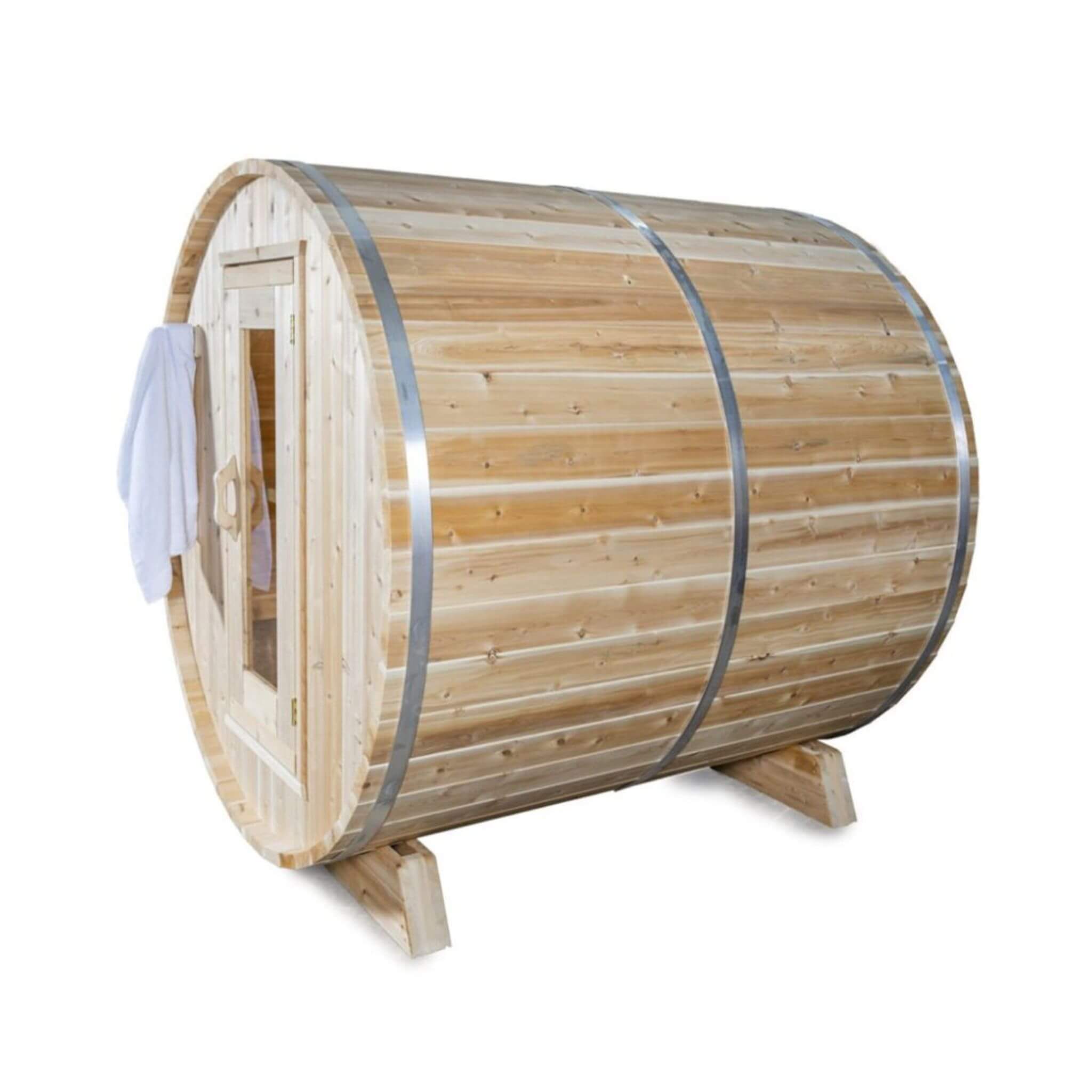 Dundalk Leisurecraft 84-Inch 4-Person Canadian Timber Harmony Barrel Sauna With Solid Wood Benches (CTC22W)