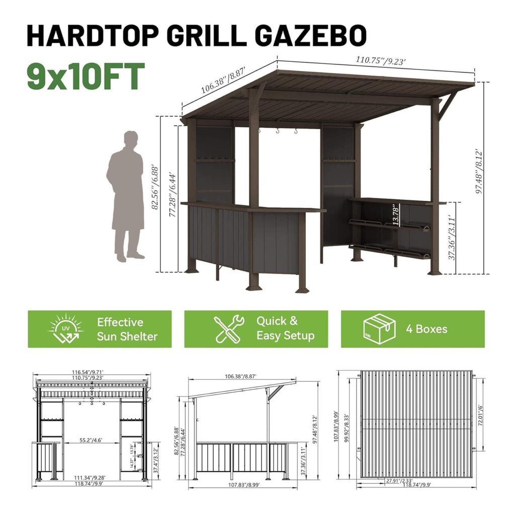 Alora Modern Slanted Hardtop Grill Gazebo | 9x10 Ft | Alloy Steel