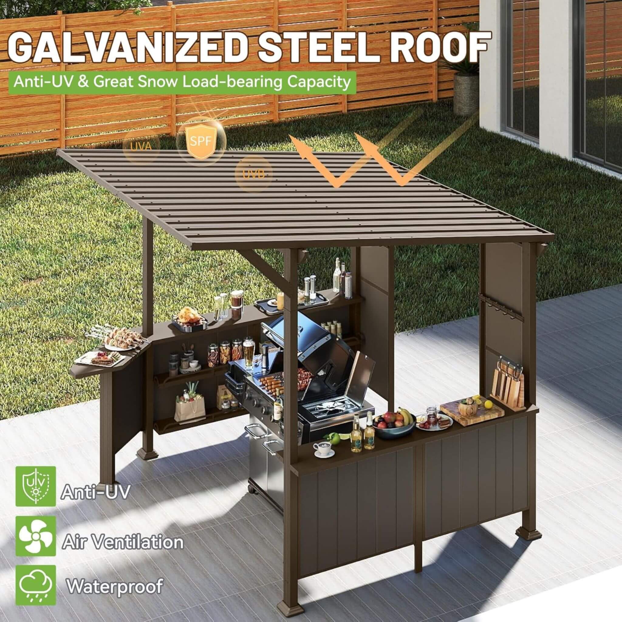 Alora Modern Slanted Hardtop Grill Gazebo | 9x10 Ft | Alloy Steel