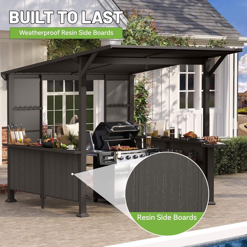 Alora Modern Slanted Hardtop Grill Gazebo | 9x10 Ft | Alloy Steel