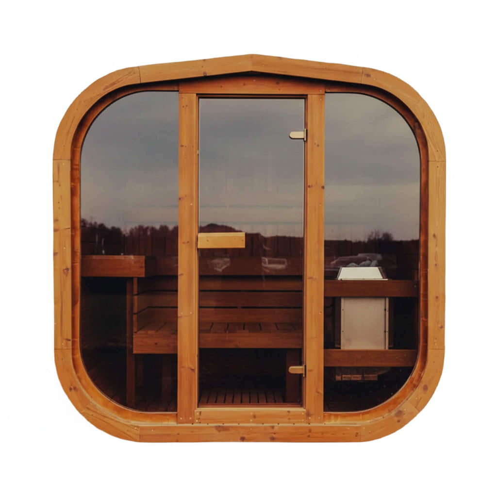 Premium 4-Person Outdoor Scandinavian ThermoWood Cube Sauna Kit with LED Lighting