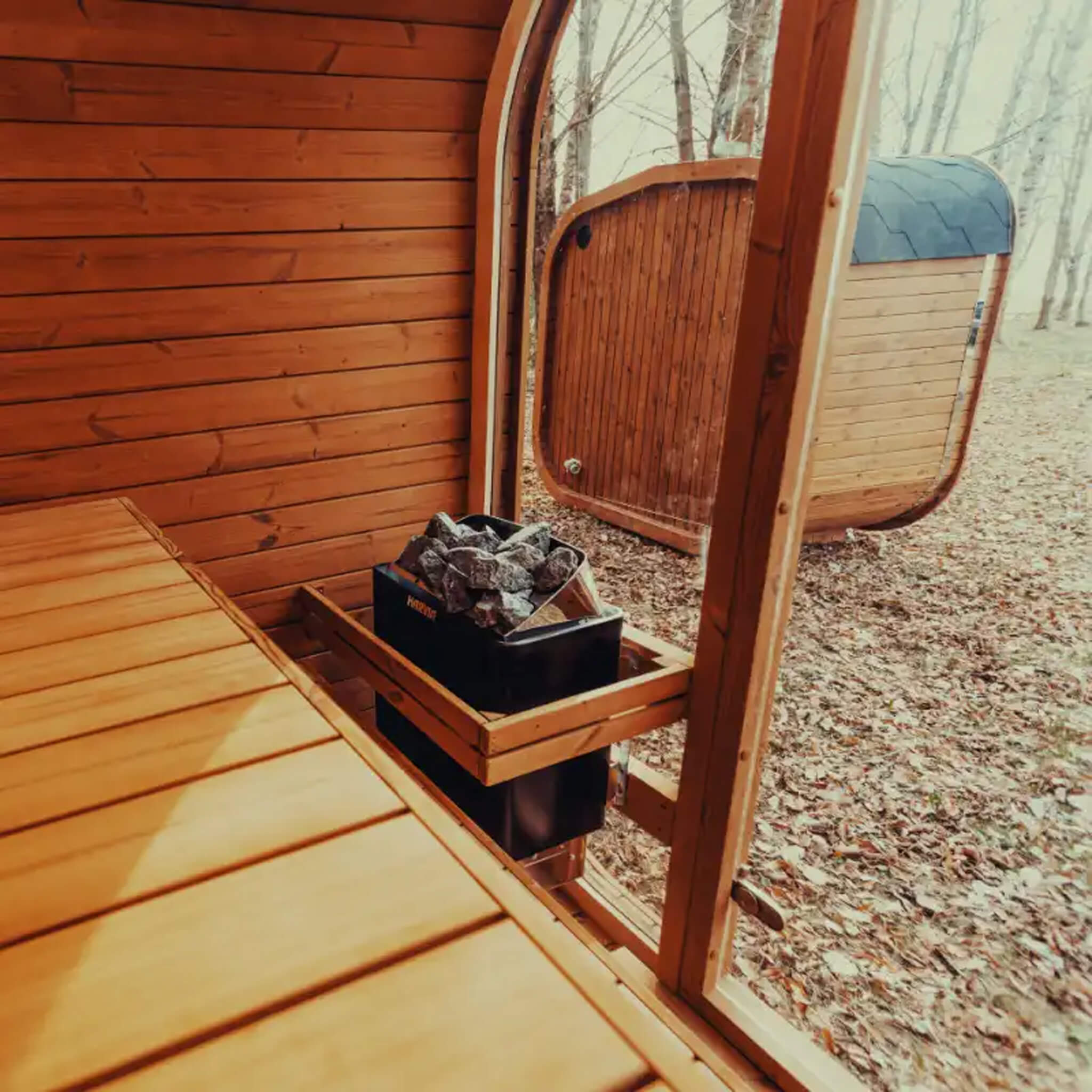 Premium 4-Person Outdoor Scandinavian ThermoWood Cube Sauna Kit with LED Lighting