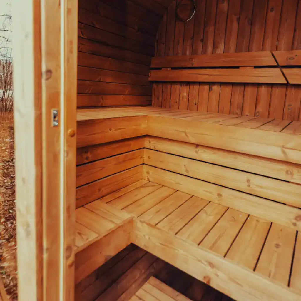 Premium 4-Person Outdoor Scandinavian ThermoWood Cube Sauna Kit with LED Lighting