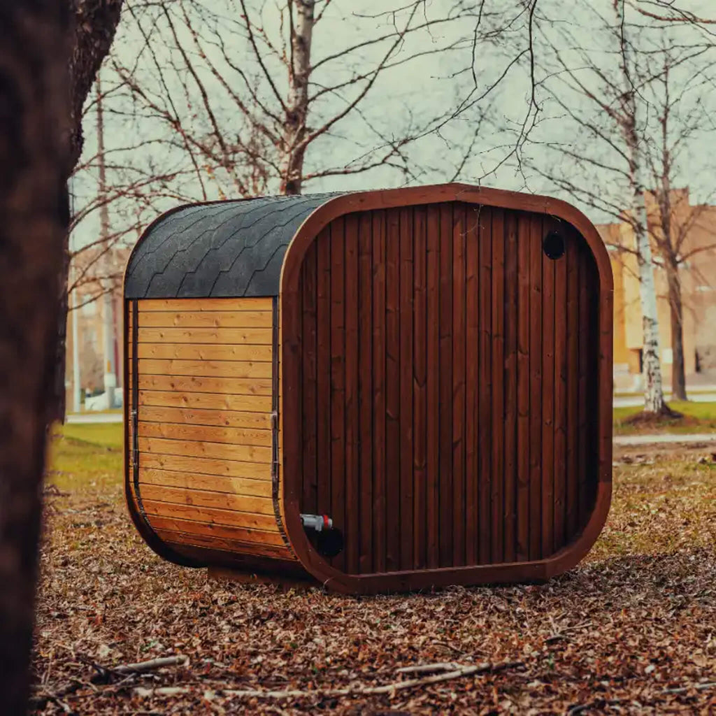 Premium 4-Person Outdoor Scandinavian ThermoWood Cube Sauna Kit with LED Lighting