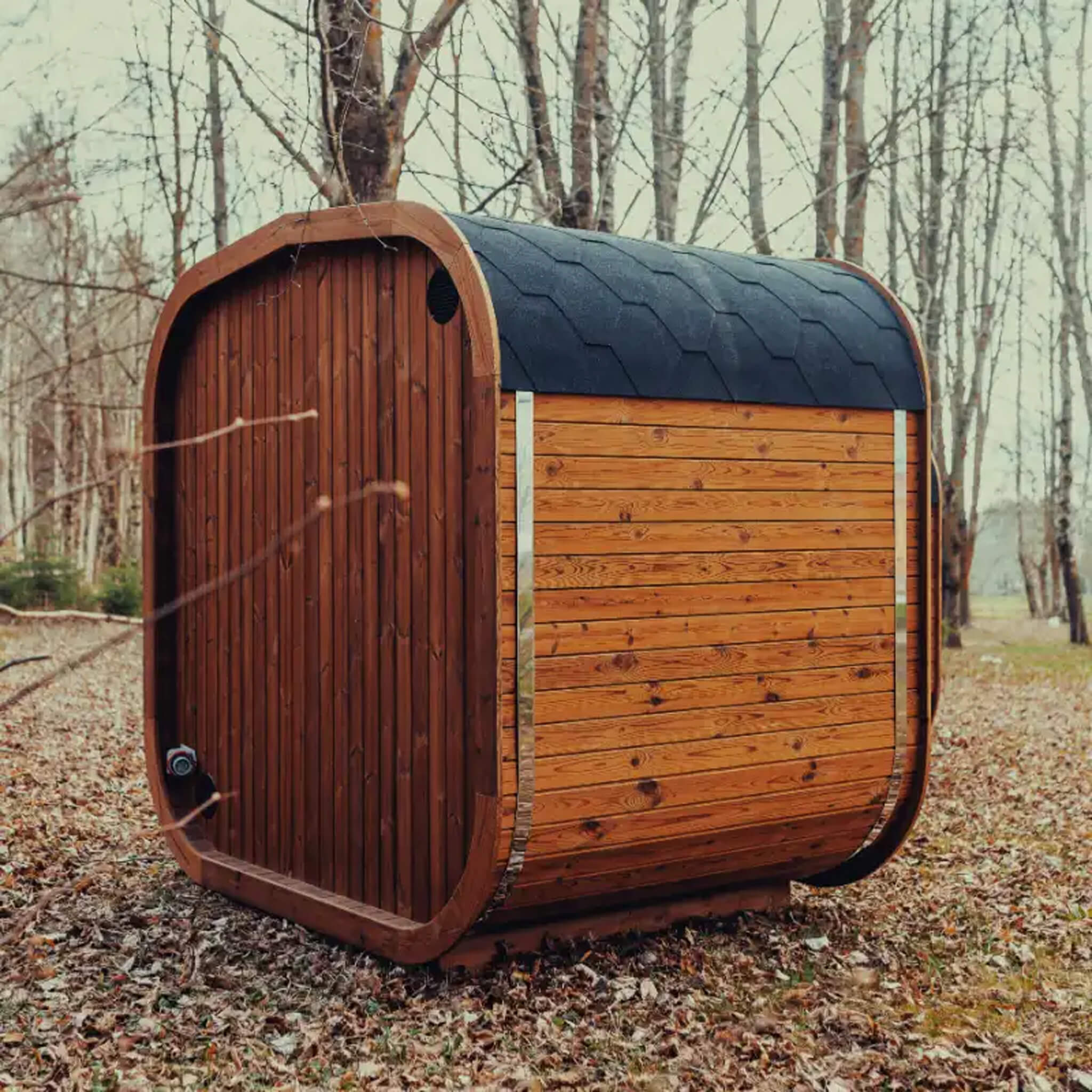Premium 4-Person Outdoor Scandinavian ThermoWood Cube Sauna Kit with LED Lighting