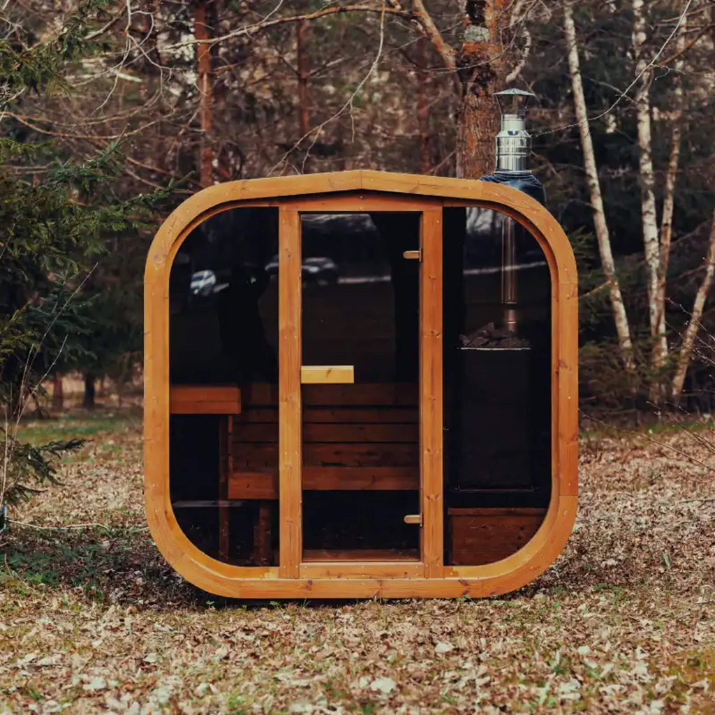 Premium 6-Person Outdoor Scandinavian ThermoWood Cube Sauna Kit with LED Lighting
