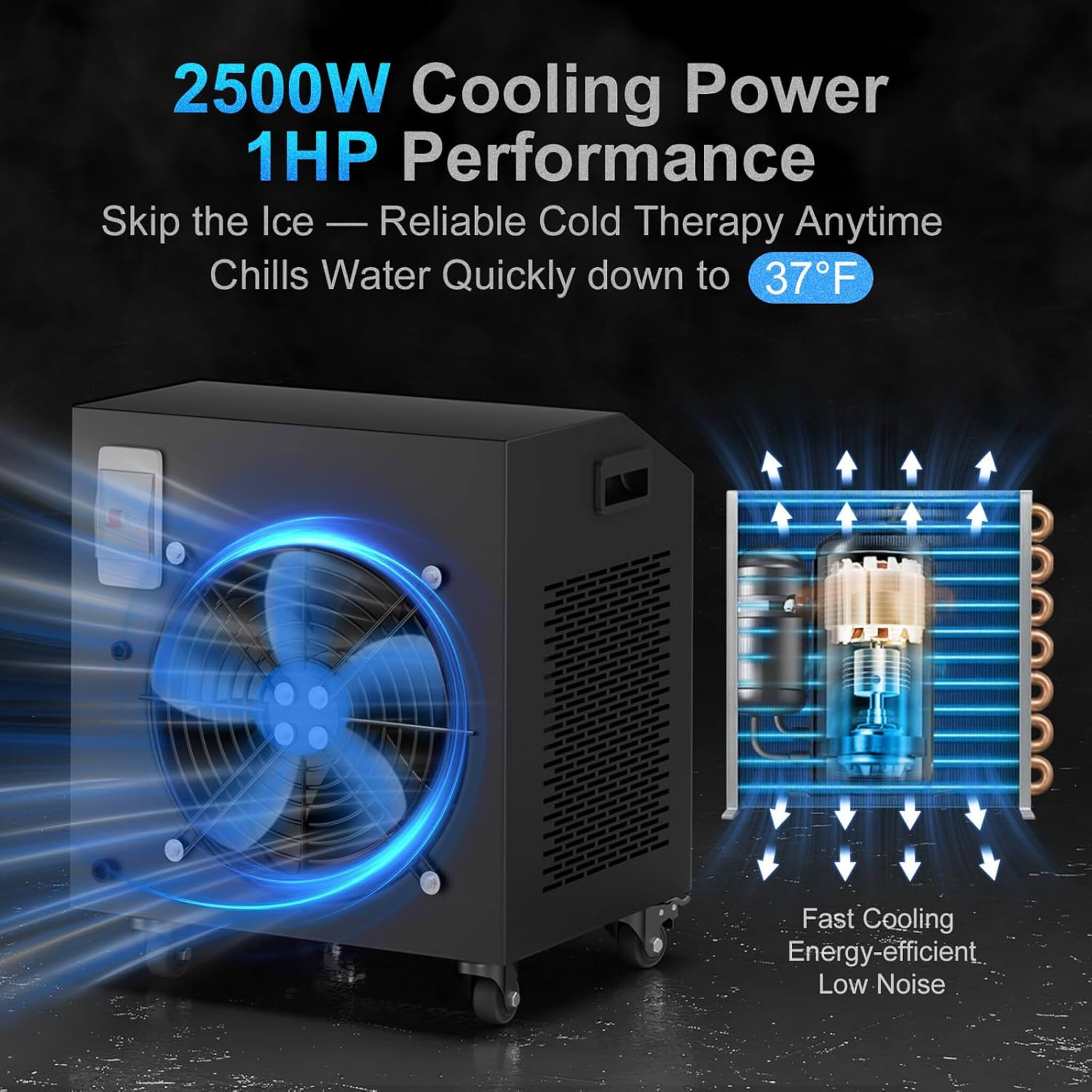Premium XL 120 Gal Cold Plunge Tub Kit with 1HP Chiller, Filter & Pump