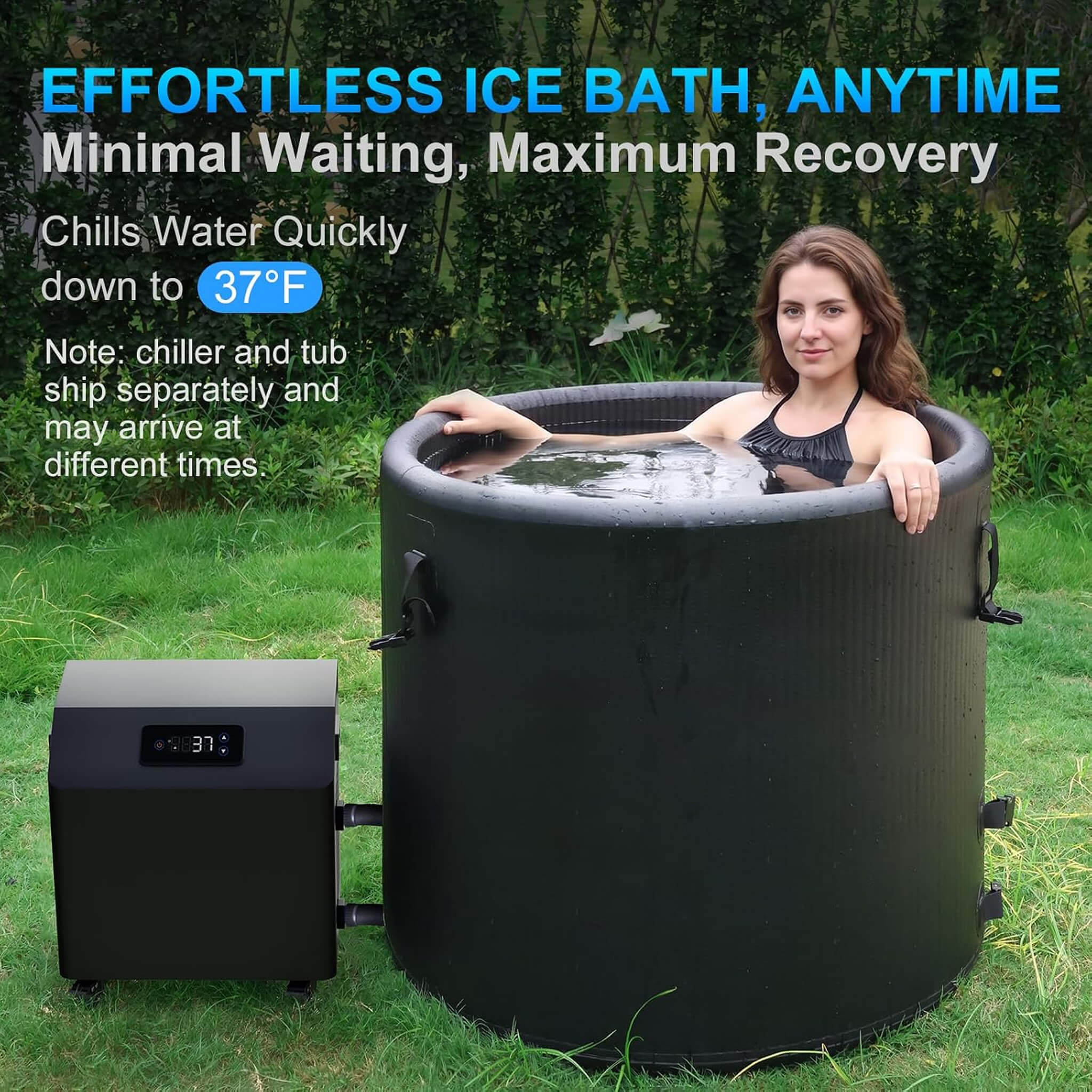 Premium XL 120 Gal Cold Plunge Tub Kit with 1HP Chiller, Filter & Pump