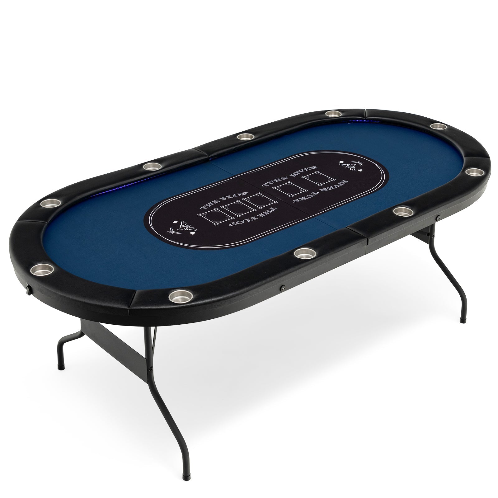 Foldable 10-Player Poker Table with LED Lights & USB Ports