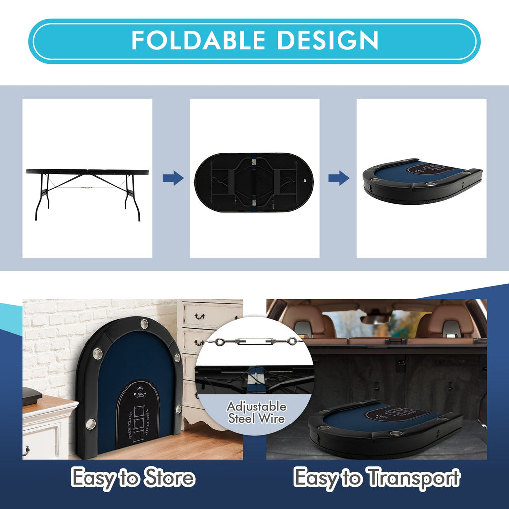 Foldable 10-Player Poker Table with LED Lights & USB Ports